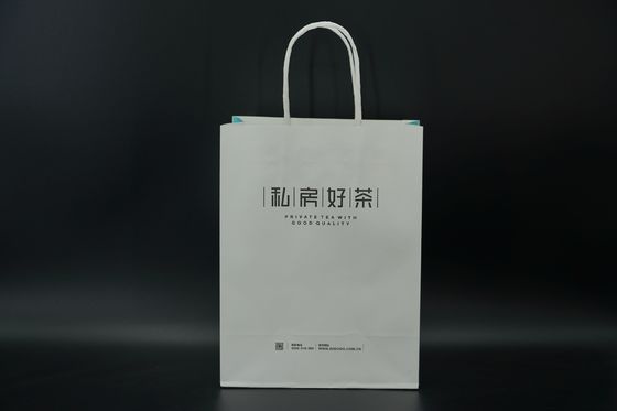 Durable Tea Packaging Paper Bags Lightweight White Gift Bags With Handles