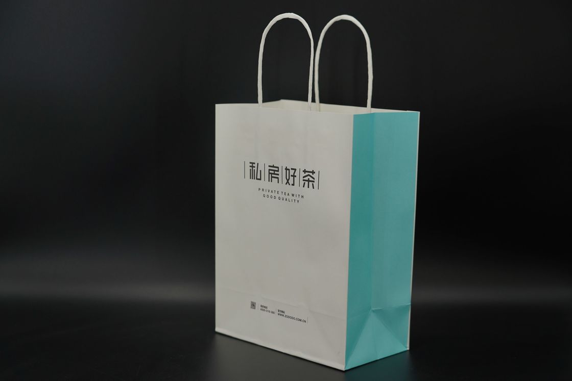 Durable Tea Packaging Paper Bags Lightweight White Gift Bags With Handles