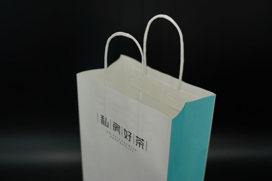 Durable Tea Packaging Paper Bags Lightweight White Gift Bags With Handles