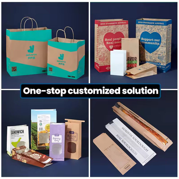 Custom White Paper Bag China Kraft Restaurant Personalized Carry Design Delivery Black Green